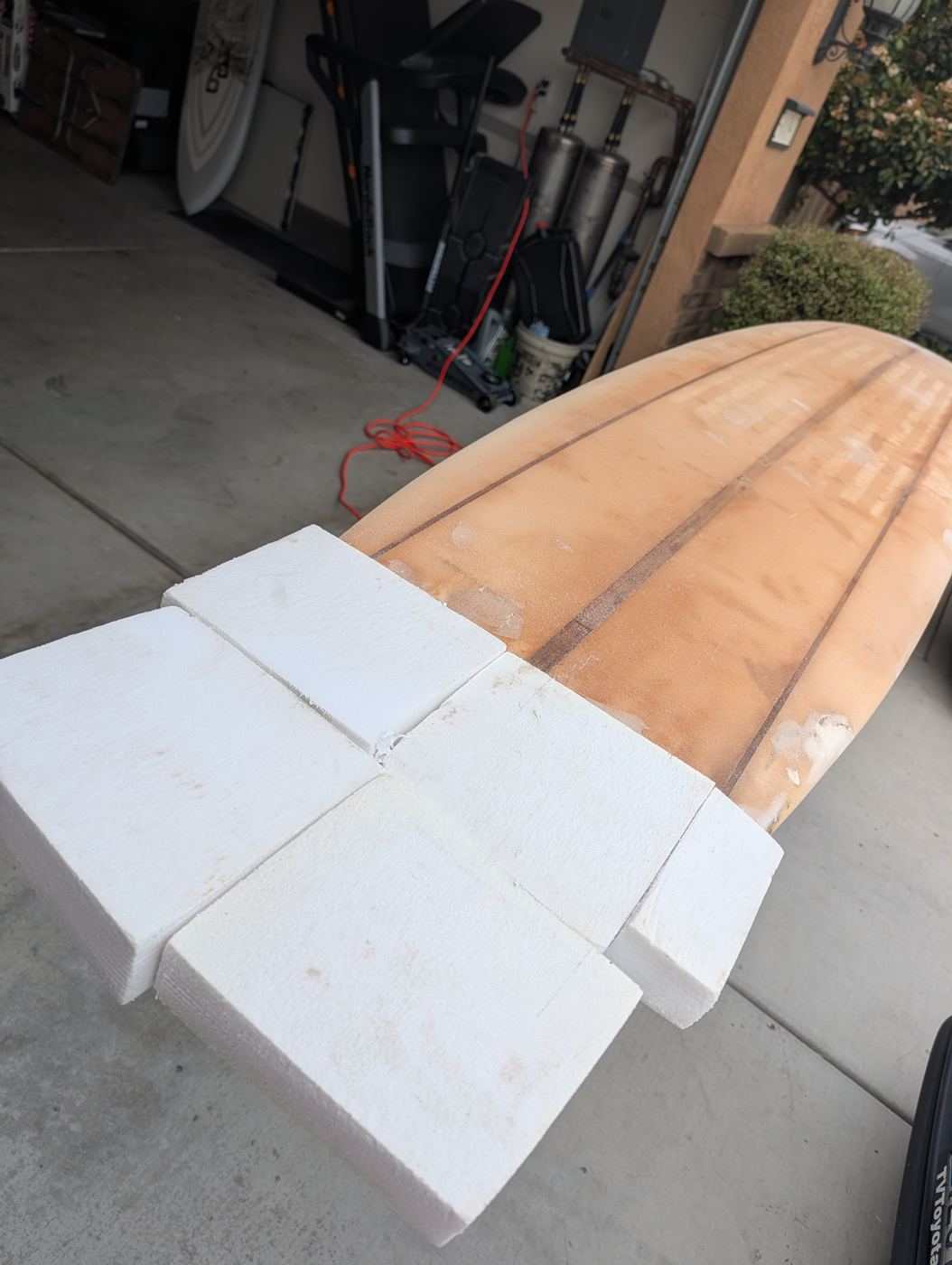 New foam blocks fitted to rebuild the missing end of the board